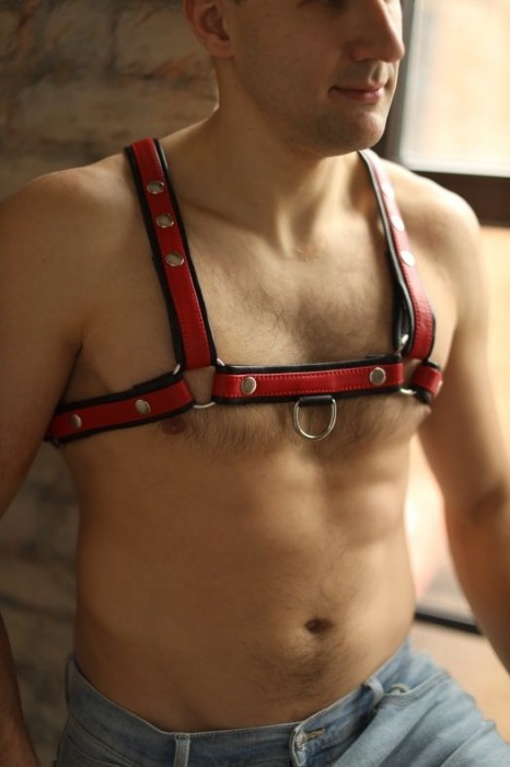 Черно-красная мужская портупея Black-Red - БДСМ Арсенал - купить с доставкой в Пензе
