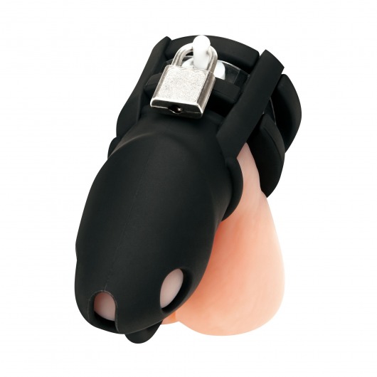 Черная клетка для пениса Silicone Small 2 in Cock Cage With Ball Divider - BlueLine - купить с доставкой в Пензе