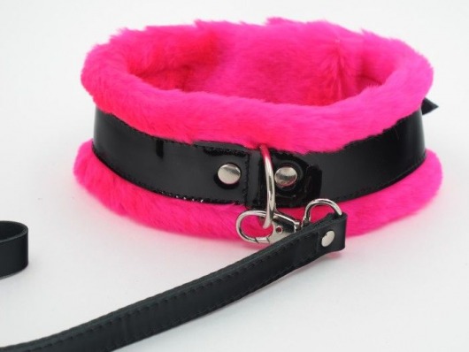 Ошейник с поводком и розовым мехом BDSM Light - БДСМ Арсенал - купить с доставкой в Пензе