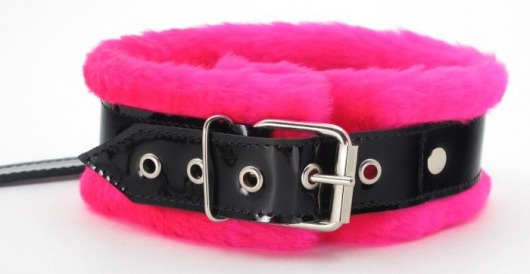 Ошейник с поводком и розовым мехом BDSM Light - БДСМ Арсенал - купить с доставкой в Пензе