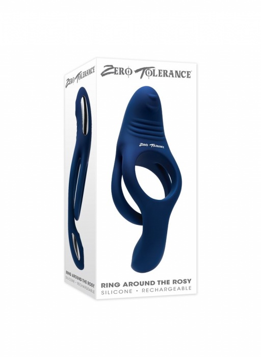 Синее эрекционное виброкольцо с двойным подхватом мошонки Ring Around The Rosy - Zero Tolerance - в Пензе купить с доставкой
