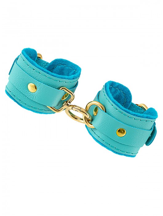 Голубые двуслойные кожаные наручники-браслеты - Pecado - купить с доставкой в Пензе