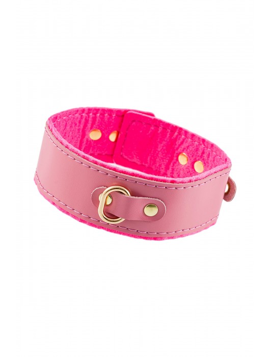 Розовый двуслойный кожаный ошейник с подкладкой из фетра - Pecado - купить с доставкой в Пензе