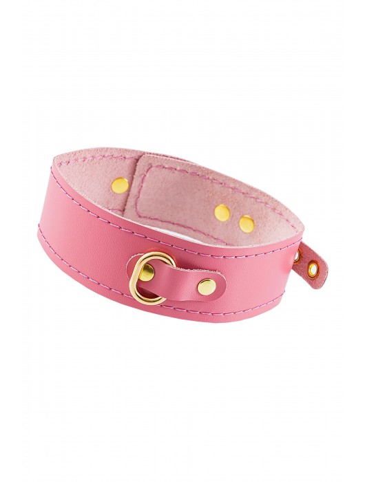 Розовый кожаный однослойный ошейник с прошивкой - Pecado - купить с доставкой в Пензе