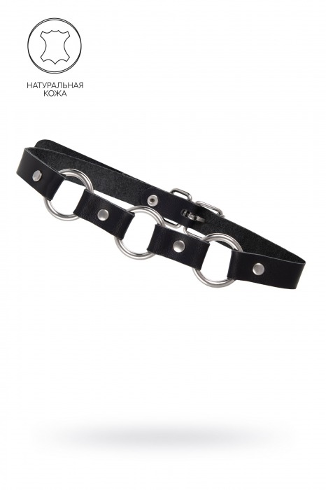 Черный кожаный чокер-ошейник с тремя кольцами - Pecado - купить с доставкой в Пензе