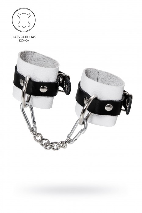 Бело-черные кожаные наручники с одним ремешком с люверсами - Pecado - купить с доставкой в Пензе