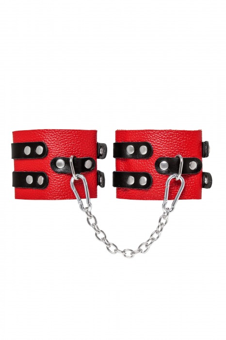 Красно-черные мягкие оковы с двумя ремешками с люверсами - Pecado - купить с доставкой в Пензе