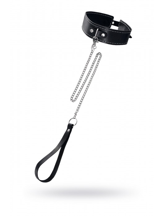 Кожаный двухслойный ошейник с белой строчкой и поводком - Pecado - купить с доставкой в Пензе