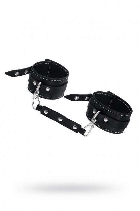 Черные двухслойные кожаные оковы с белой строчкой - Pecado - купить с доставкой в Пензе