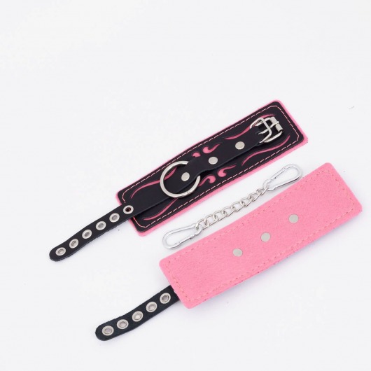 Черно-розовые кожаные наручники с розовой строчкой - Crazy Handmade - купить с доставкой в Пензе
