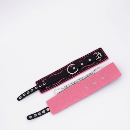 Черно-розовые кожаные оковы с розовой строчкой - Crazy Handmade - купить с доставкой в Пензе