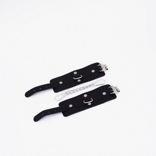 Черные кожаные наручники с хромированной фурнитурой - Crazy Handmade - купить с доставкой в Пензе