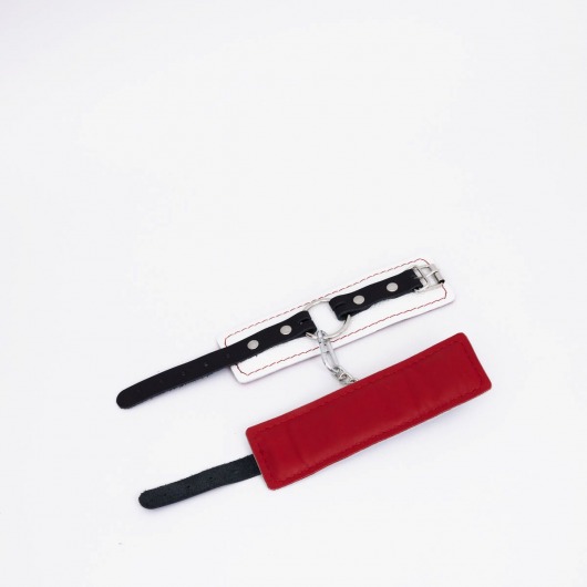 Бело-красные кожаные наручники - Crazy Handmade - купить с доставкой в Пензе