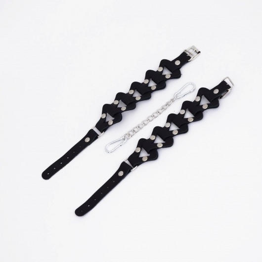Черные кожаные наручники из звеньев - Crazy Handmade - купить с доставкой в Пензе