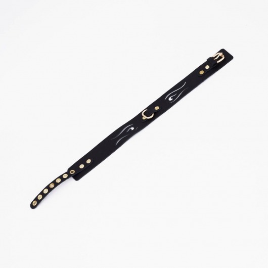 Черный кожаный ошейник с золотистой фурнитурой - Crazy Handmade - купить с доставкой в Пензе