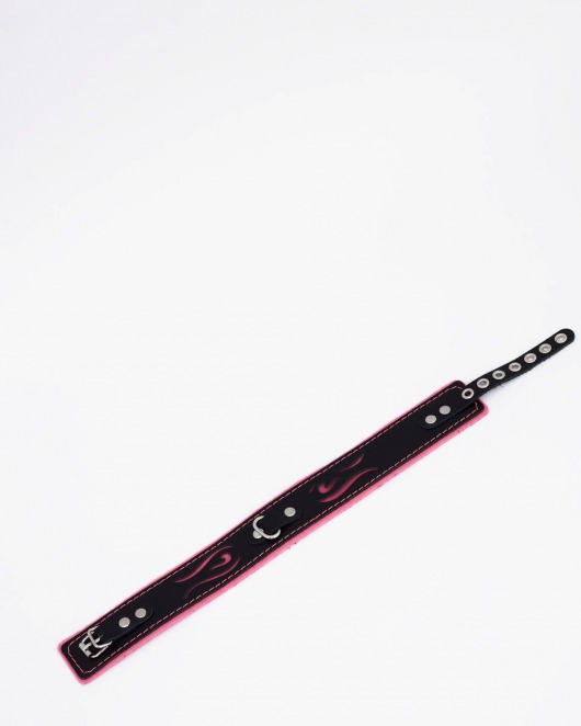 Черно-розовый кожаный ошейник с розовой строчкой - Crazy Handmade - купить с доставкой в Пензе