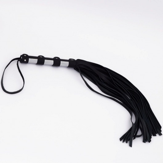 Черный кожаный флоггер со стальной ручкой - 45 см. - Crazy Handmade - купить с доставкой в Пензе