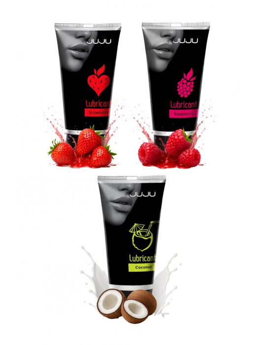 Набор из 3 съедобных лубрикантов JUJU (клубника, малина, кокос) - JuJu - купить с доставкой в Пензе