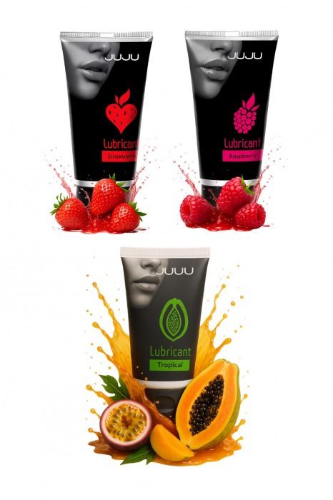 Набор из 3 съедобных лубрикантов JUJU (клубника, малина, тропические фрукты) - JuJu - купить с доставкой в Пензе