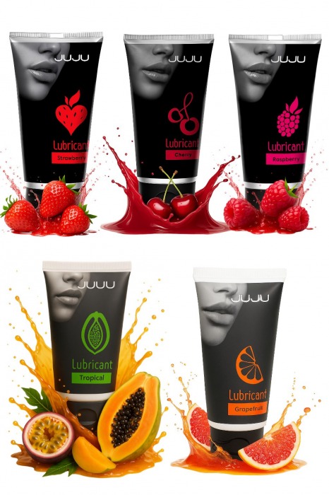 Набор из 5 съедобных лубрикантов JUJU (клубника, малина, тропические фрукты, вишня, грейпфрут) - JuJu - купить с доставкой в Пензе