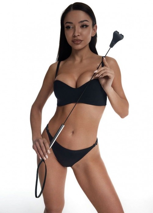 Стек с черным кожаным наконечником в виде сердца и металлической ручкой - 67 см. - Crazy Handmade - купить с доставкой в Пензе