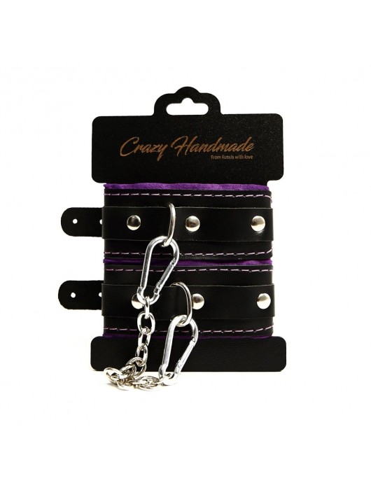 Черно-фиолетовые скругленные наручники с мягкой подкладкой - Crazy Handmade - купить с доставкой в Пензе