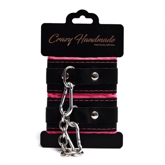 Черно-розовые скругленные наручники с мягкой подкладкой - Crazy Handmade - купить с доставкой в Пензе