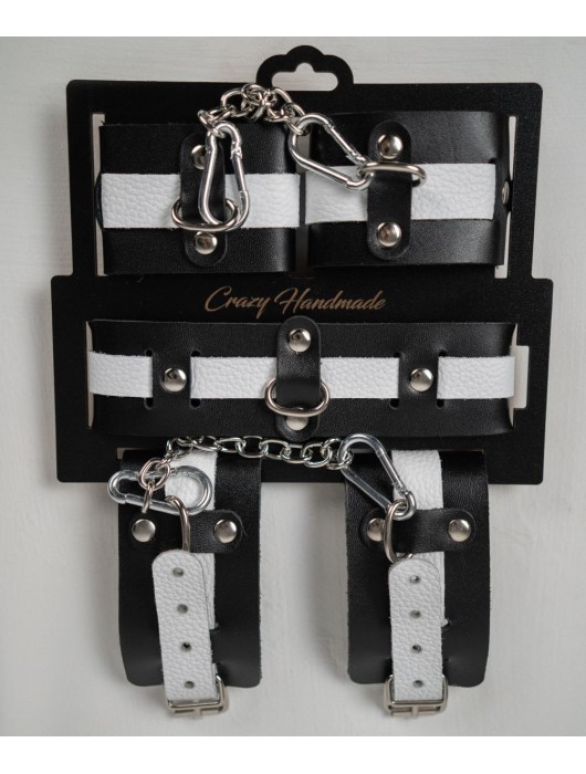 Набор фиксаторов из черной и белой натуральной кожи - Crazy Handmade - купить с доставкой в Пензе