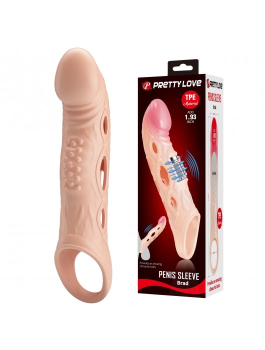 Телесная удлиняющая насадка с рельефом и вибрацией Brad - 21,3 см. - Baile - в Пензе купить с доставкой