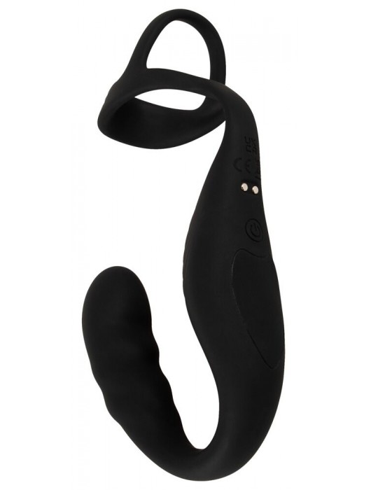 Черное эрекционное кольцо со стимуляцией промежности и анальной пробкой Cock Ring with RC Prostate Plug - Orion - в Пензе купить с доставкой