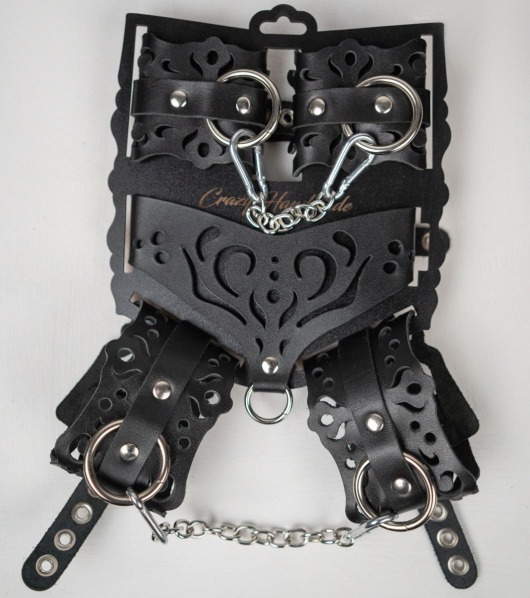 Черный ажурный кожаный набор фиксаций - Crazy Handmade - купить с доставкой в Пензе