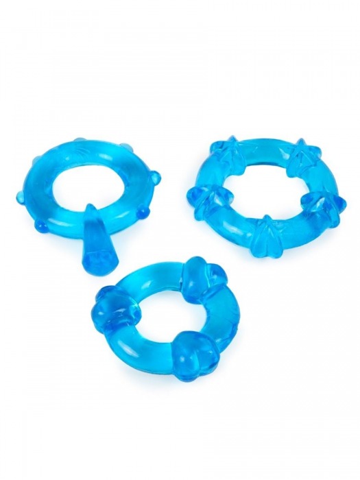 Набор из 3 синих эрекционных колец с различным рельефом - Erowoman-Eroman - в Пензе купить с доставкой