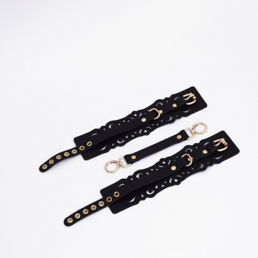 Черный кожаные оковы с узорами и золотистой фурнитурой - Crazy Handmade - купить с доставкой в Пензе