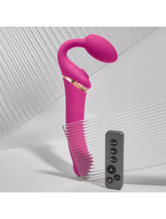 Ярко-розовый безремневой страпон Multi Orgasm Bendable Strap-On size XL с клиторальной стимуляцией - Strap-on-me - купить с доставкой в Пензе