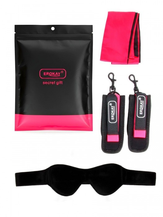 Черно-розовый эротический набор: маска, наручники и повязка - Erokay - купить с доставкой в Пензе