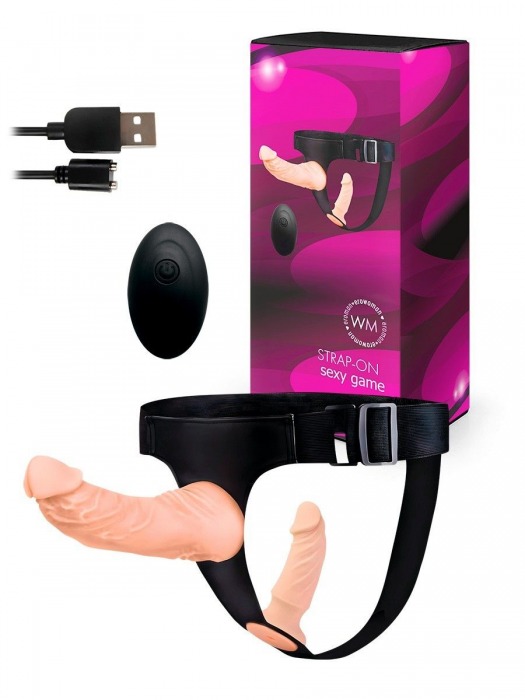 Женский страпон с 2 насадками, вибрацией и пультом ДУ - Erowoman-Eroman - купить с доставкой в Пензе