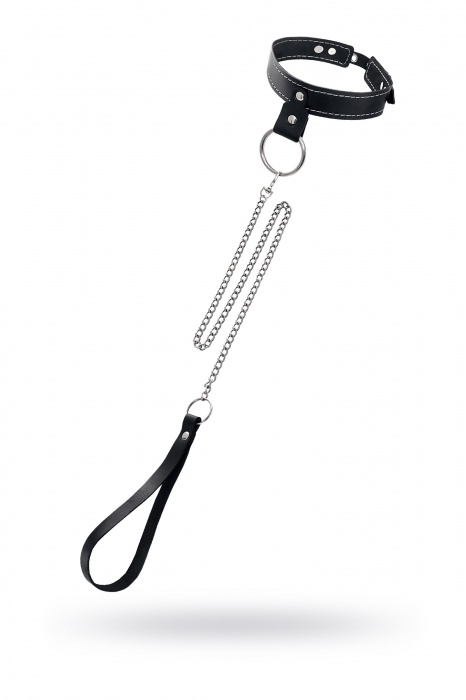 Черный узкий однослойный ошейник с серебристым поводком-цепочкой - Pecado - купить с доставкой в Пензе