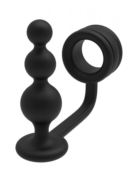 Черное эрекционное кольцо с анальной елочкой Cockring With Beaded Anal Plug - Dream Toys - в Пензе купить с доставкой