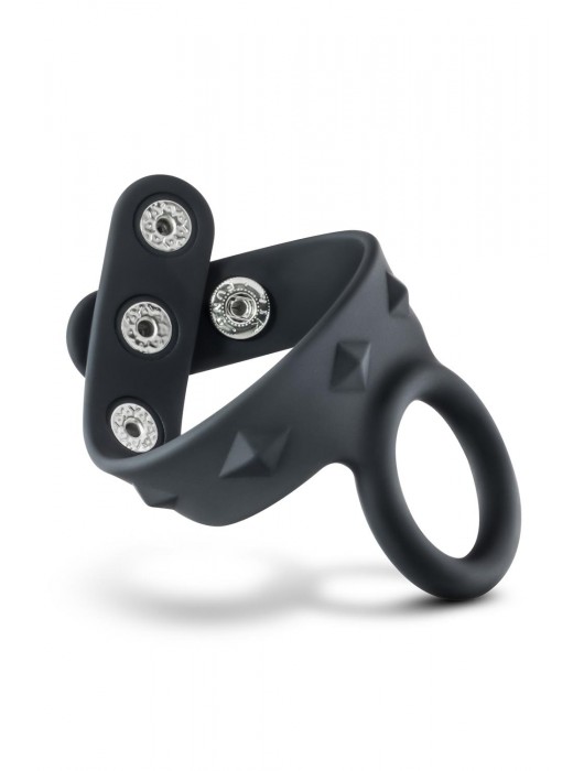 Черное эрекционное кольцо с подхватом мошонки на кнопках VS6 - Blush Novelties - в Пензе купить с доставкой