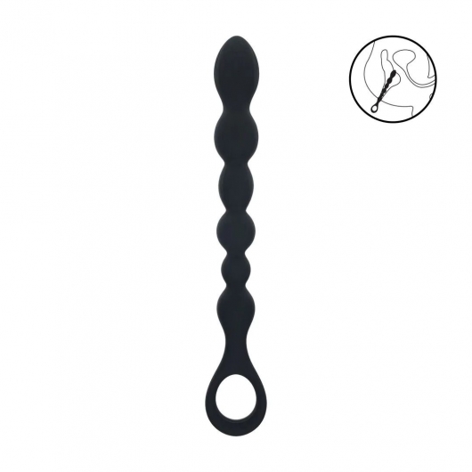 Черная силиконовая цепочка Beaded Snake Silicone Anal Probe with Loop - 26 см. - Shots Media BV