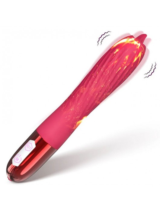 Розовый вибратор с функцией нагрева и подвижным язычком - 18 см. - Boys of Toys