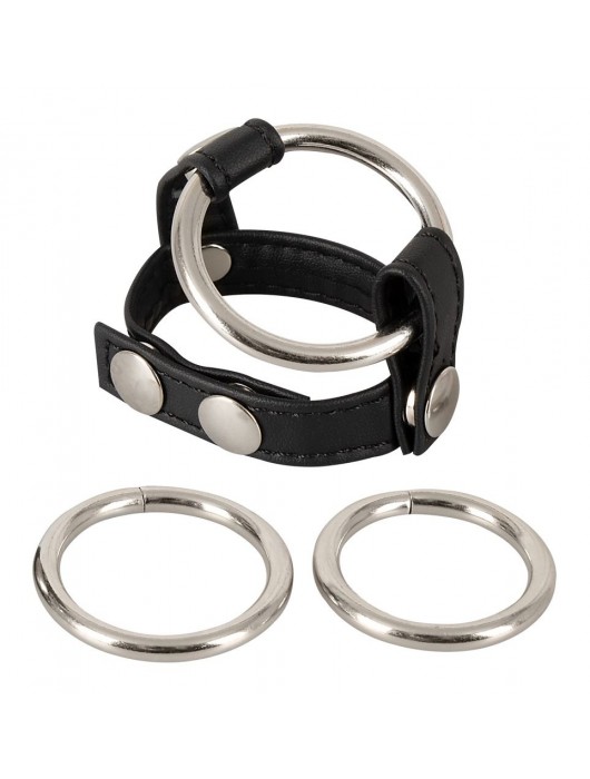 Подхват для мошонки с 3 съемными эрекционными кольцами Leder-Riemen - Orion - в Пензе купить с доставкой