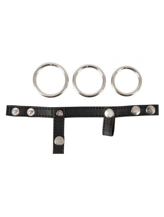 Подхват для мошонки с 3 съемными эрекционными кольцами Leder-Riemen - Orion - в Пензе купить с доставкой
