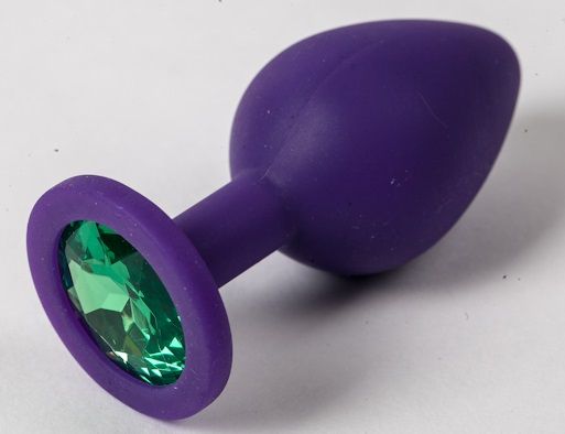 Фиолетовая силиконовая пробка с зеленым кристаллом - 9,5 см. - 4sexdreaM - купить с доставкой в Пензе