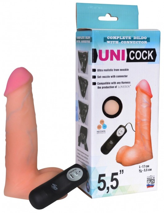 Фаллическая насадка Харнесс UNICOCK 5,5  с вибрацией - 17 см. - LOVETOY (А-Полимер) - купить с доставкой в Пензе