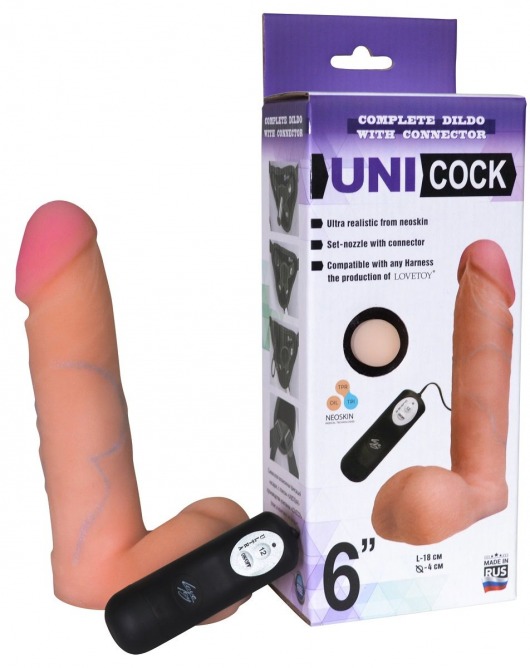 Фаллическая насадка Харнесс UNICOCK 6  с вибрацией - 18 см. - LOVETOY (А-Полимер) - купить с доставкой в Пензе