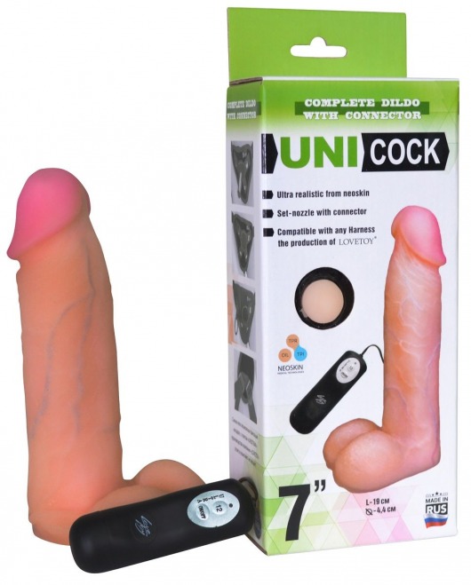 Фаллическая насадка Харнесс UNICOCK 7  с вибрацией - 19 см. - LOVETOY (А-Полимер) - купить с доставкой в Пензе