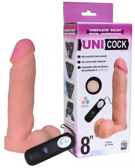 Фаллическая насадка Харнесс UNICOCK 8  с вибрацией - 20 см. - LOVETOY (А-Полимер) - купить с доставкой в Пензе