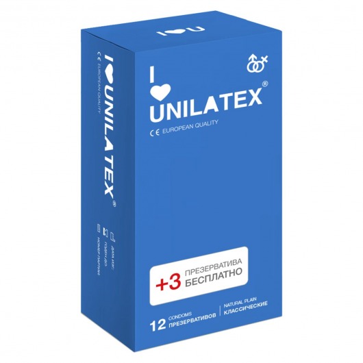Классические презервативы Unilatex Natural Plain - 12 шт. + 3 шт. в подарок - Unilatex - купить с доставкой в Пензе