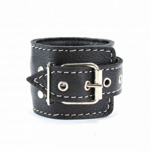 Чёрные кожаные наручники с крупной строчкой - БДСМ Арсенал - купить с доставкой в Пензе
